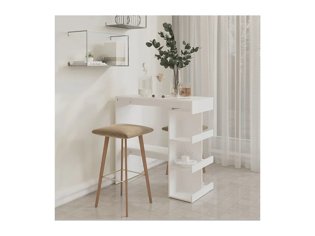Table de bar avec étagère de rangement Blanc Bois d'ingénierie