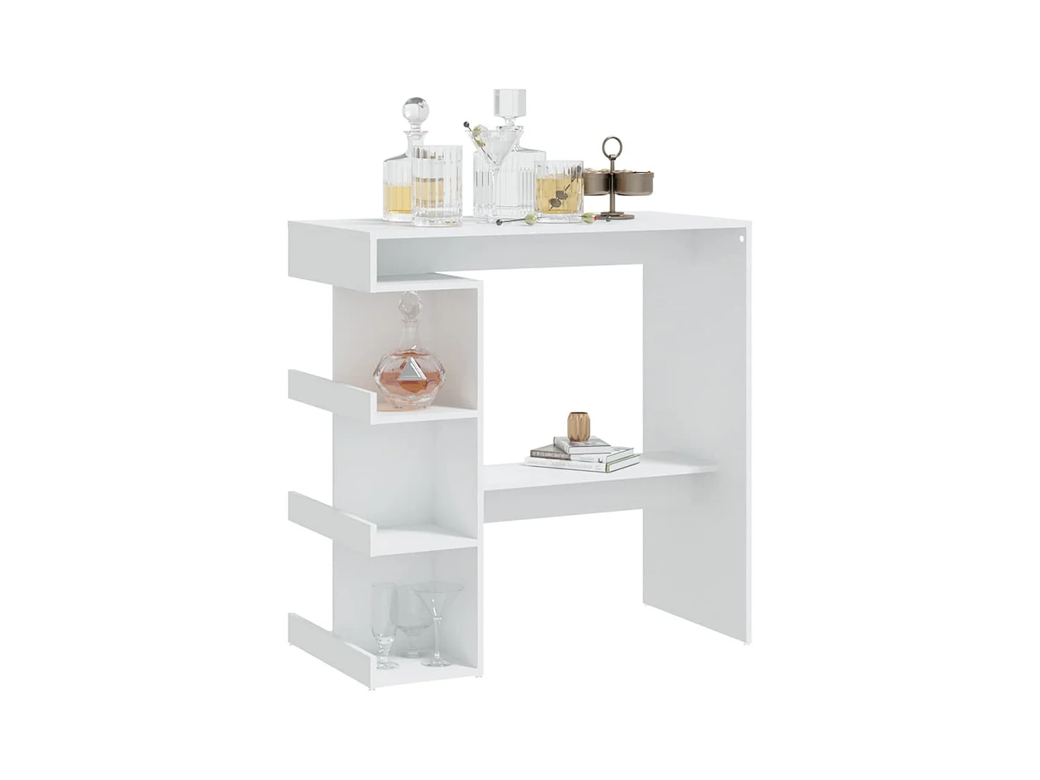 Table de bar avec étagère de rangement Blanc Bois d'ingénierie
