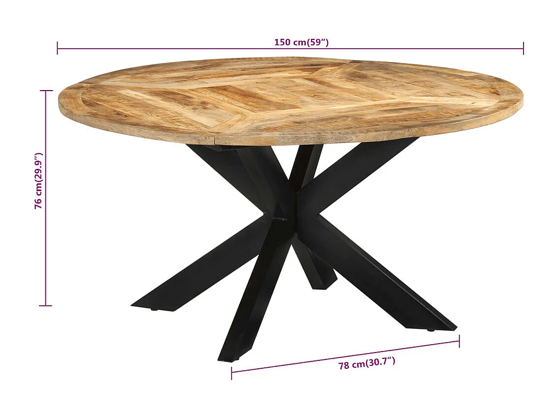 Mesa de comedor Ø150x76 cm madera maciza de mango en bruto