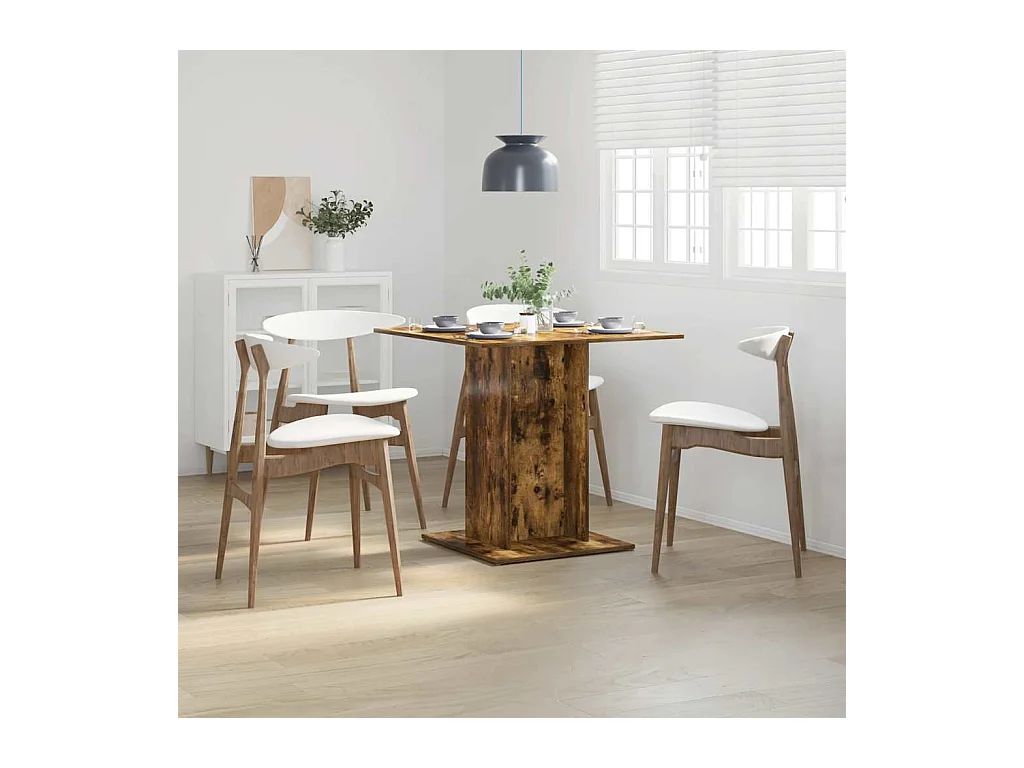 Eettafel van gerookt eikenhout 80x80x75 cm, bewerkt hout