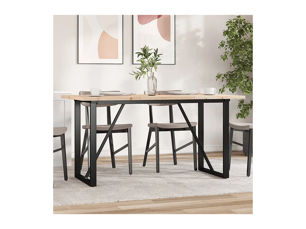 Table à manger cadre en O 140x80x75,5 cm bois pin massif acier