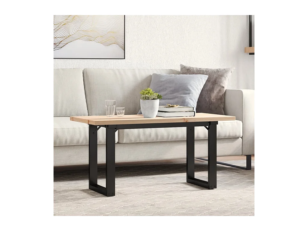 Table basse cadre en O 90x40x45,5cm bois de pin massif et acier