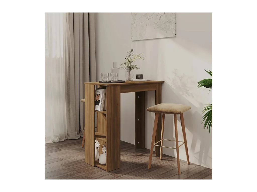 Table de bar avec étagère chêne marron bois d'ingénierie