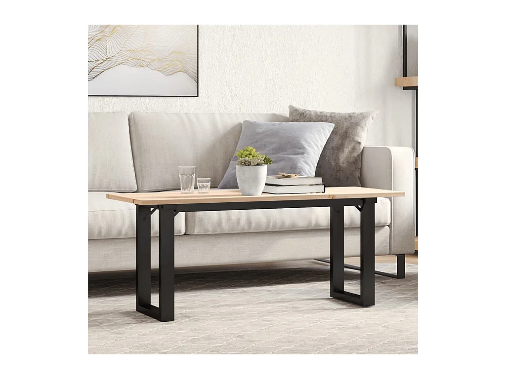 Table basse cadre en O 110x40x45 cm bois de pin massif et acier