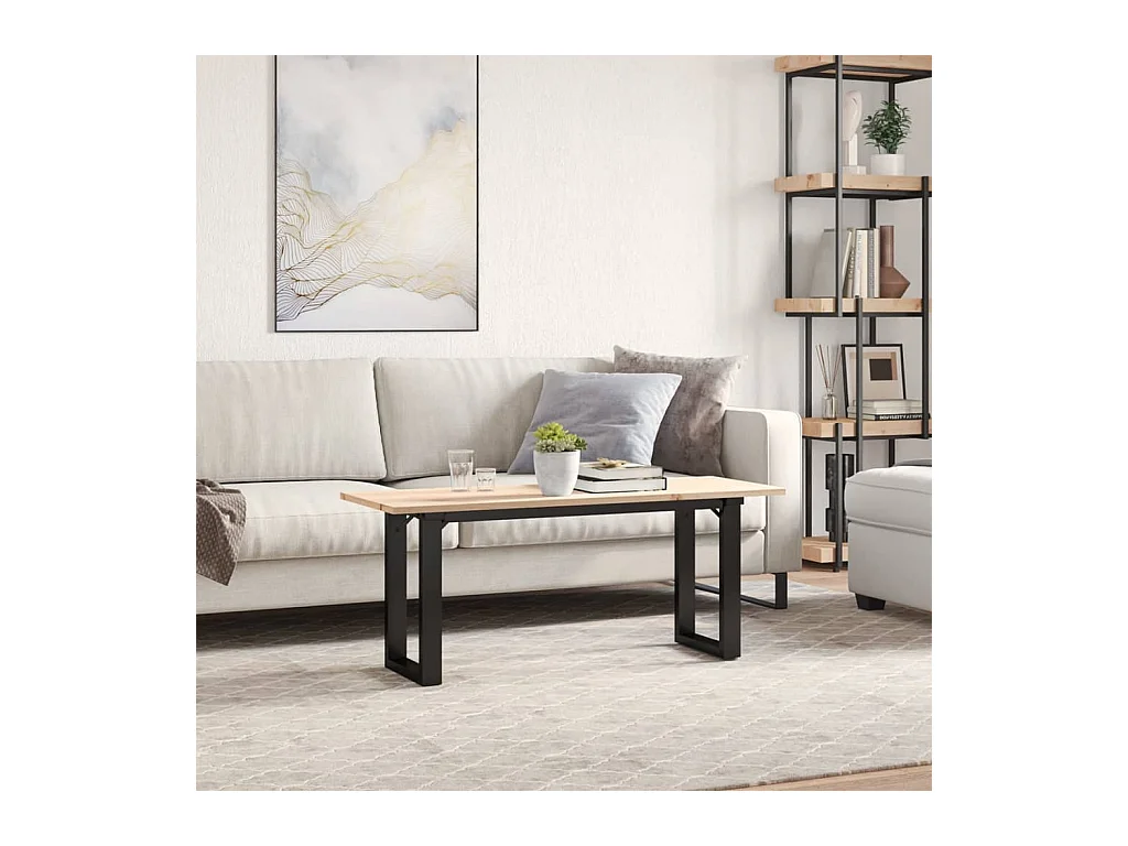 Table basse cadre en O 110x40x45 cm bois de pin massif et acier