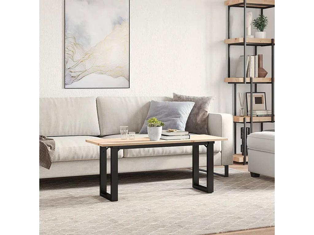 Mesa de centro con estructura en forma de O 110x40x45 cm madera maciza de pino y acero