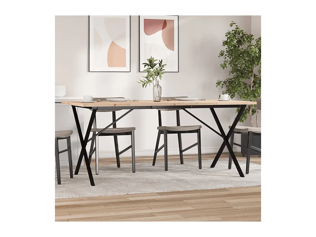Table à manger cadre en X 180x90x75,5 cm bois pin massif acier