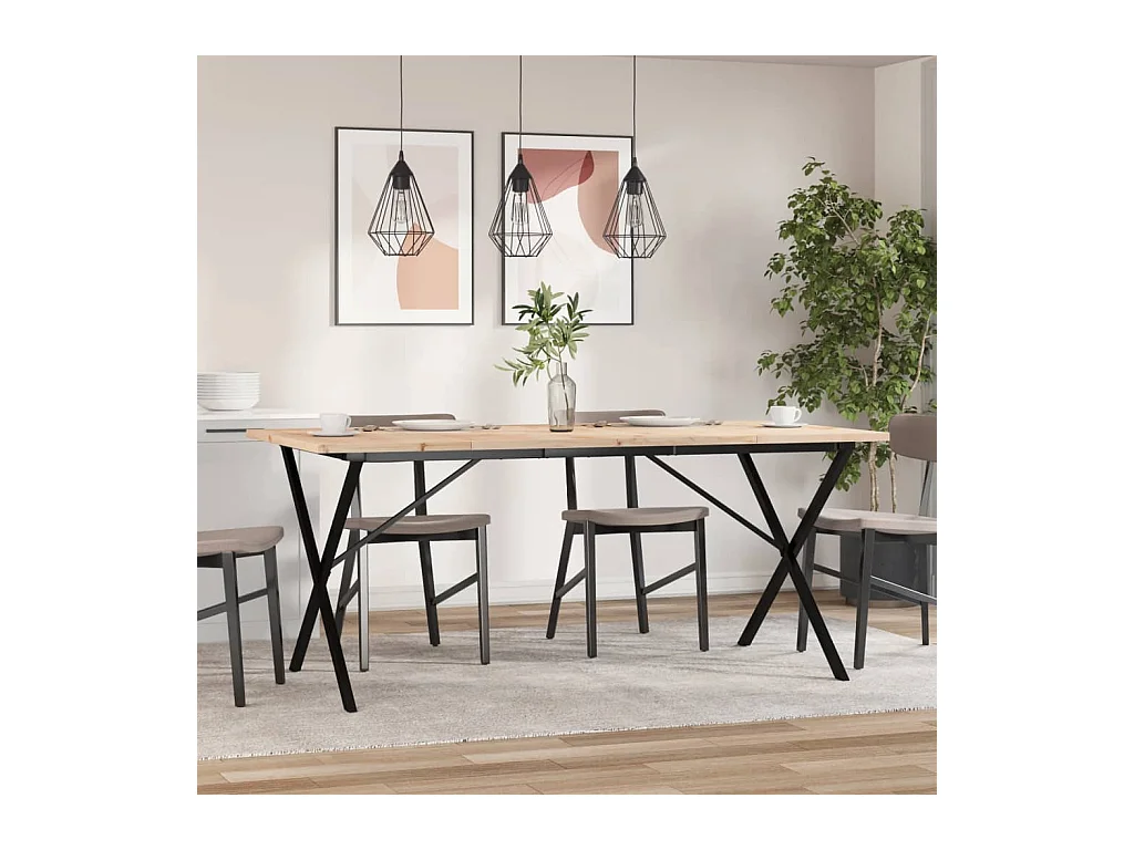 Table à manger cadre en X 180x90x75,5 cm bois pin massif acier