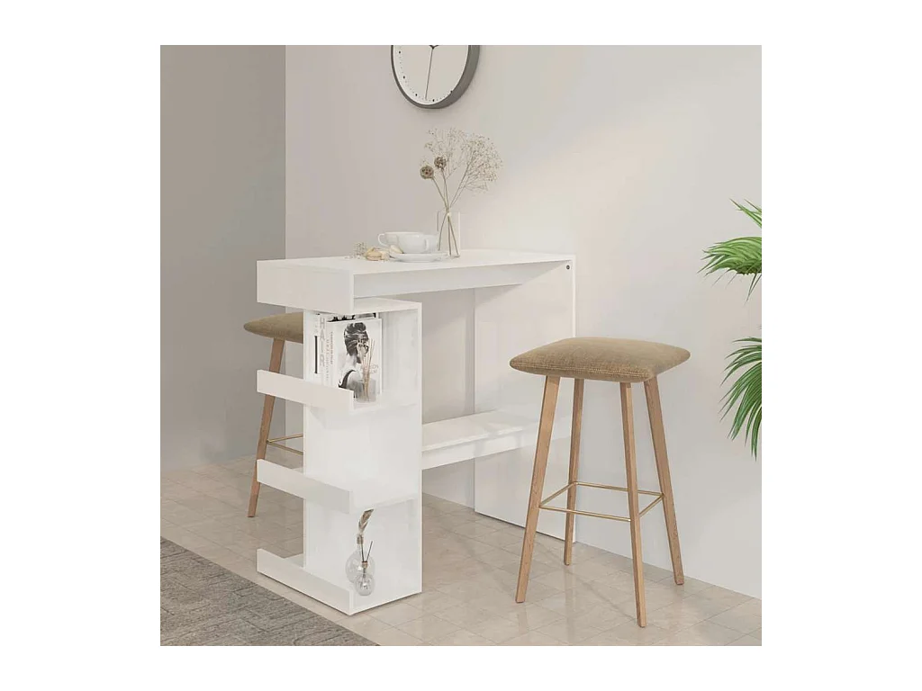 Table de bar étagère de rangement Blanc brillant 100x50x101,5cm