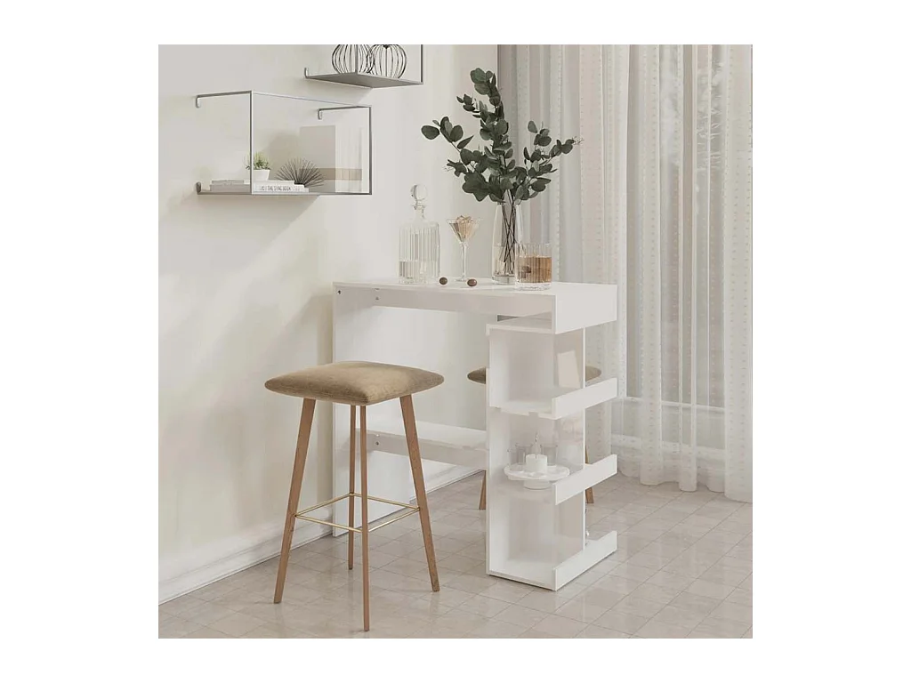 Table de bar étagère de rangement Blanc brillant 100x50x101,5cm