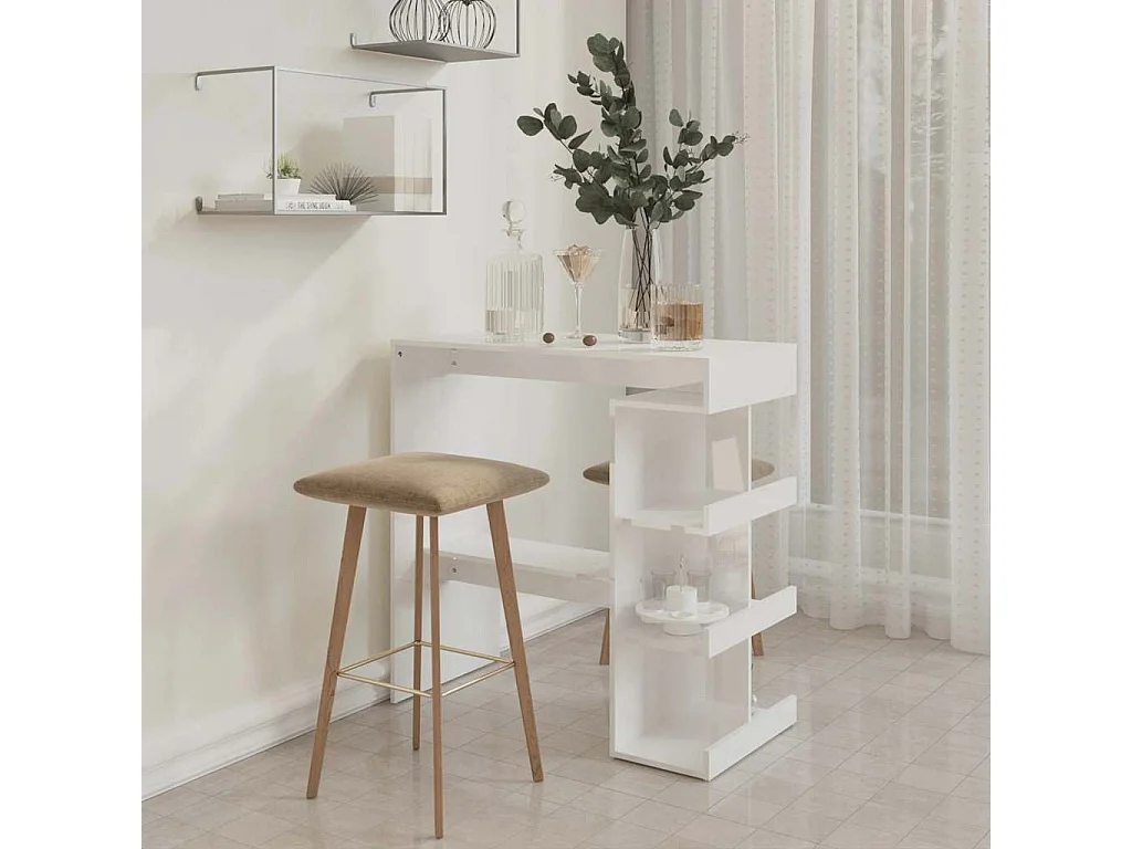 Mesa de bar con estante de almacenamiento, blanco brillante, 100 x 50 x 101,5 cm