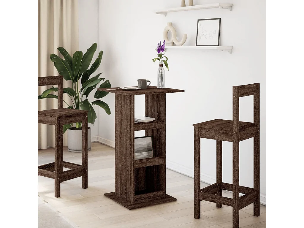 Mesa de bar con almacenamiento de madera de ingeniería de roble marrón