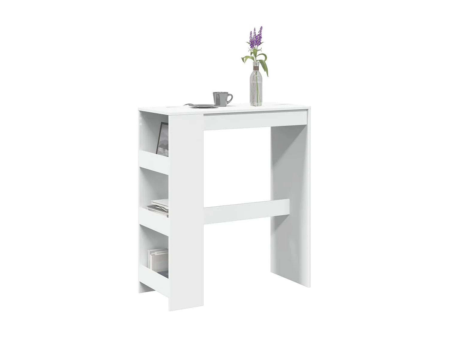 Mesa de bar blanca y estantes 90x40x103,5 cm madera de ingeniería