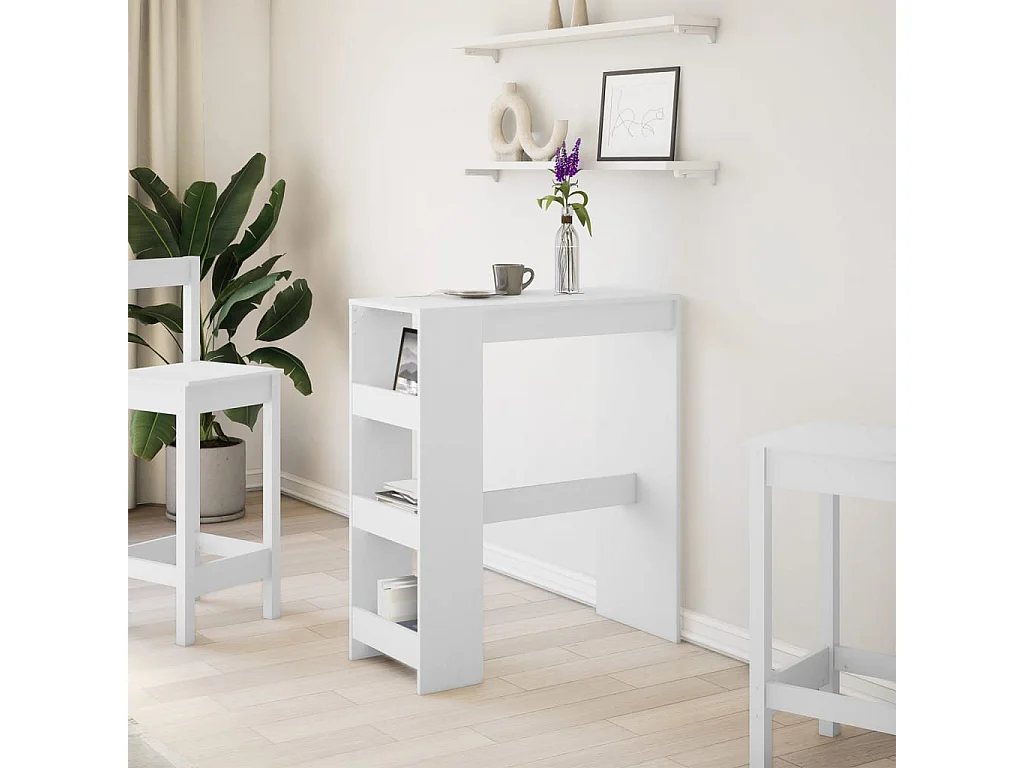 Mesa de bar blanca y estantes 90x40x103,5 cm madera de ingeniería