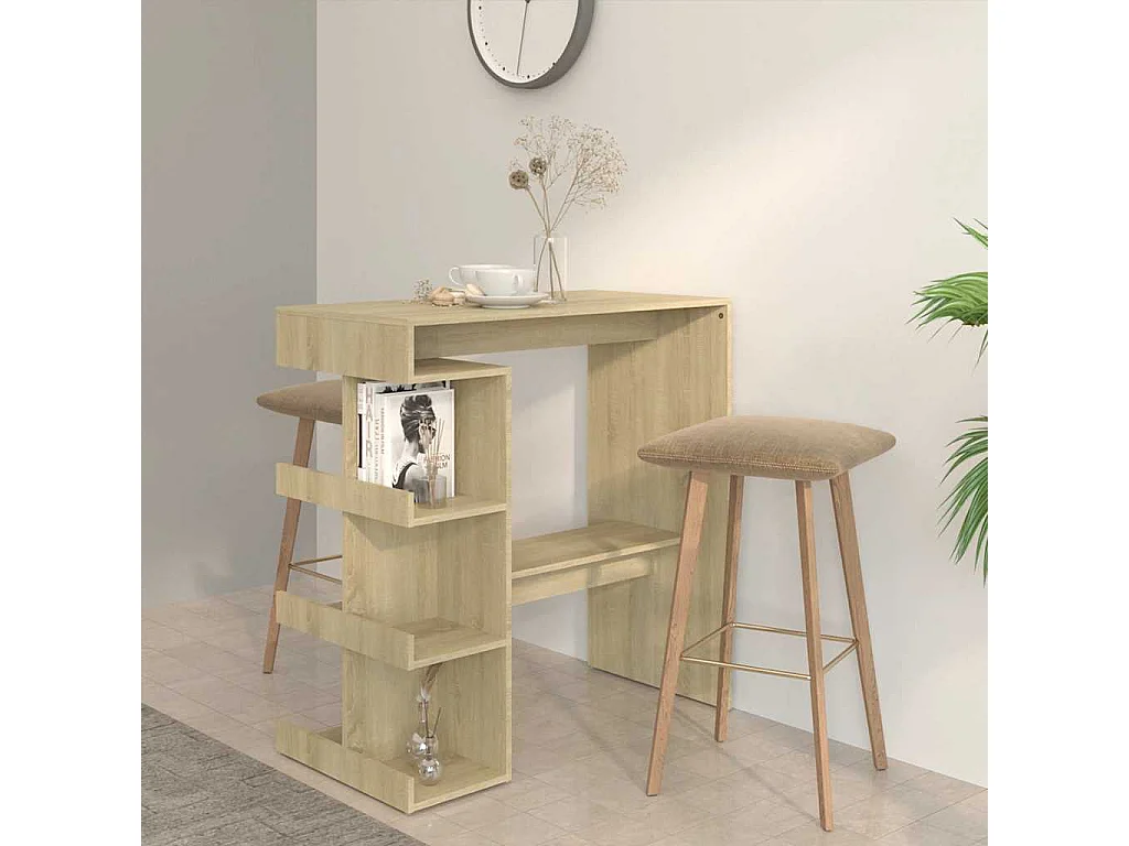 Mesa de bar con estante de almacenamiento Roble Sonoma Madera de ingeniería