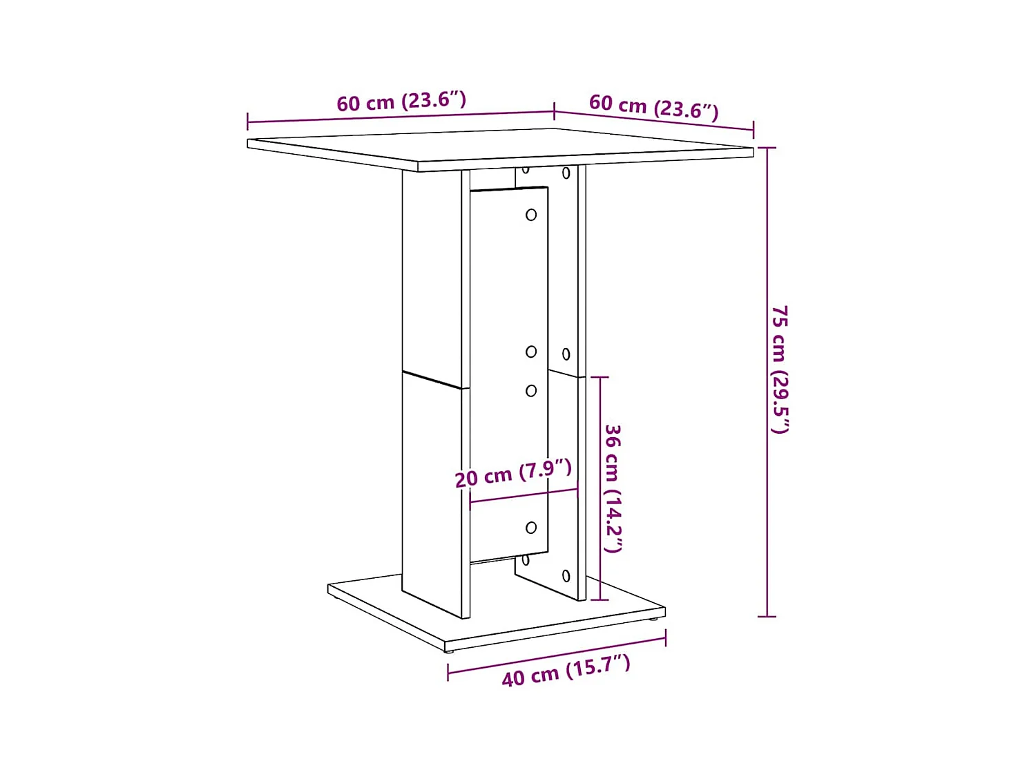 Table de bistro Sonoma gris 60x60x75 cm Bois d'ingénierie