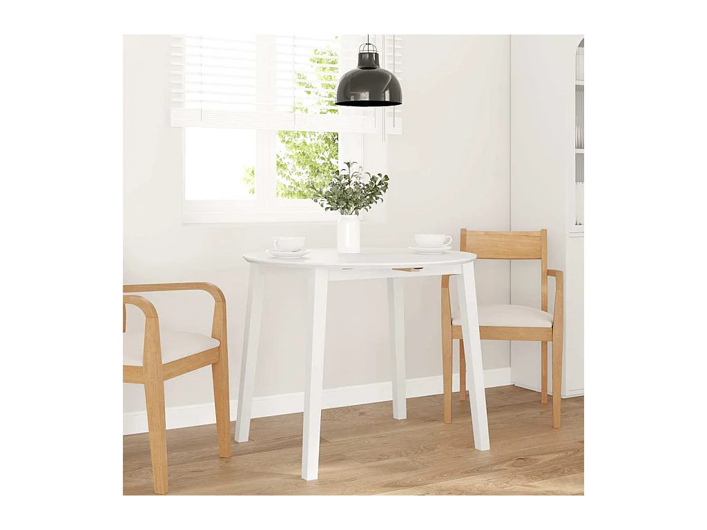 Table à manger blanc bois massif et caoutchouc