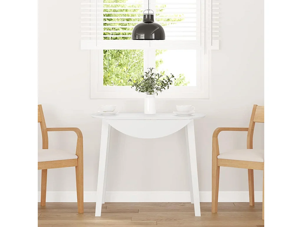 Mesa de comedor de madera maciza blanca y caucho