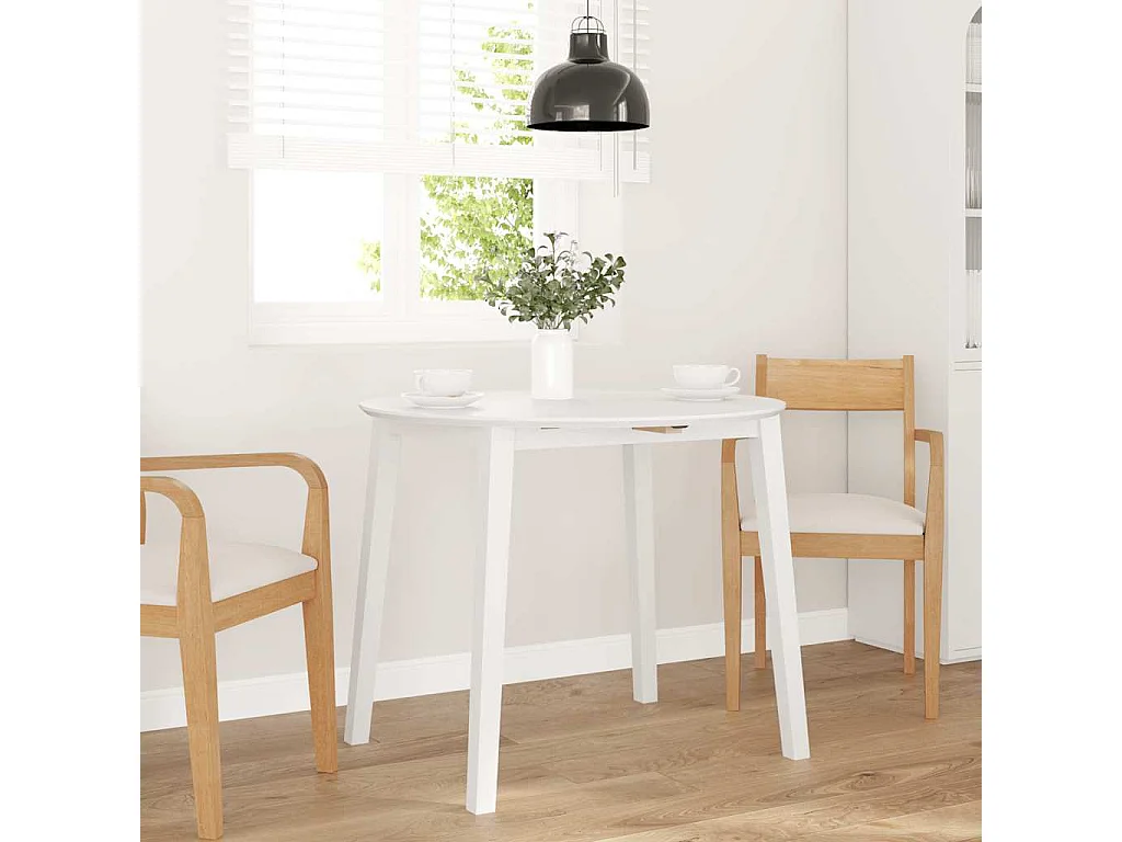 Mesa de comedor de madera maciza blanca y caucho