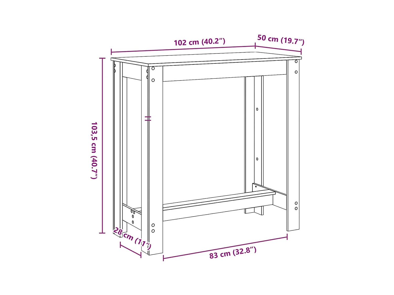 Table de bar gris béton 102x50x103,5 cm bois d'ingénierie