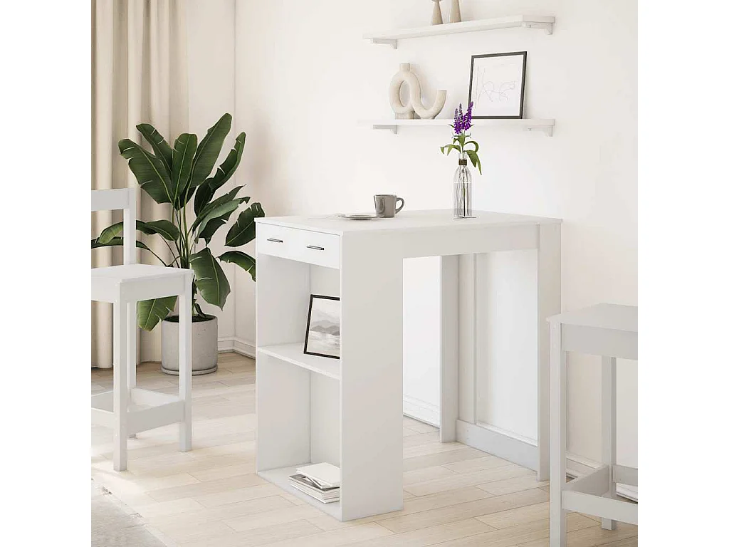 Mesa de bar blanca 102x70x103,5 cm madera de ingeniería