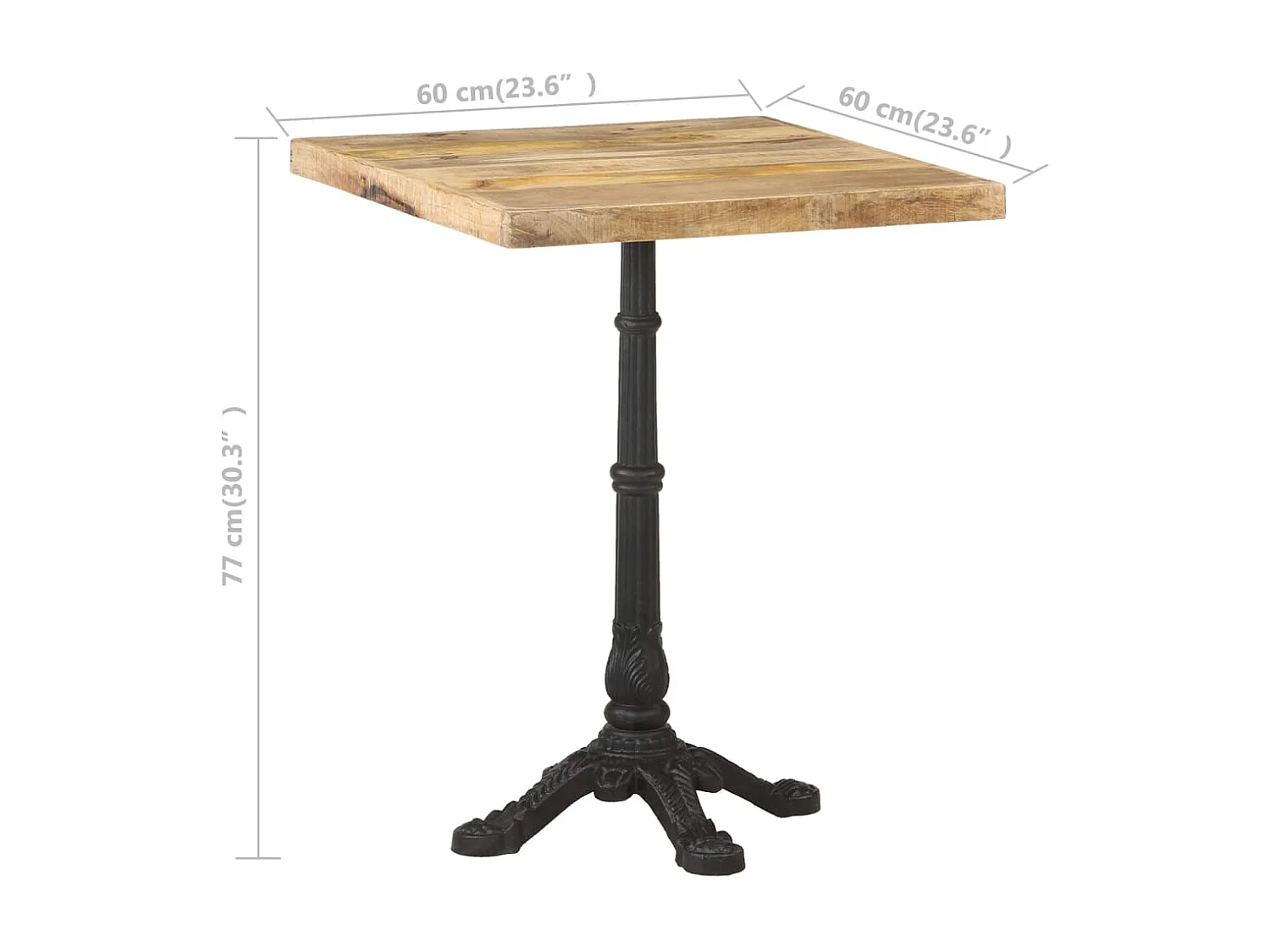 Mesa de bistro 60x60x77 cm Madera de mango en bruto