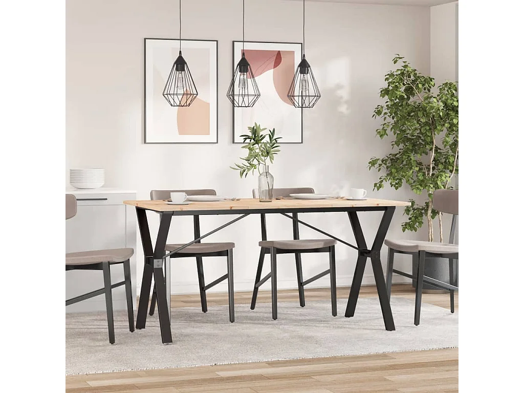 Mesa de comedor con estructura en Y 160x80x75 cm madera maciza de pino acero