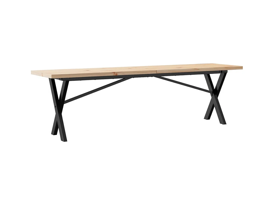 Table basse cadre en X 160x40x45,5 cm bois de pin massif acier