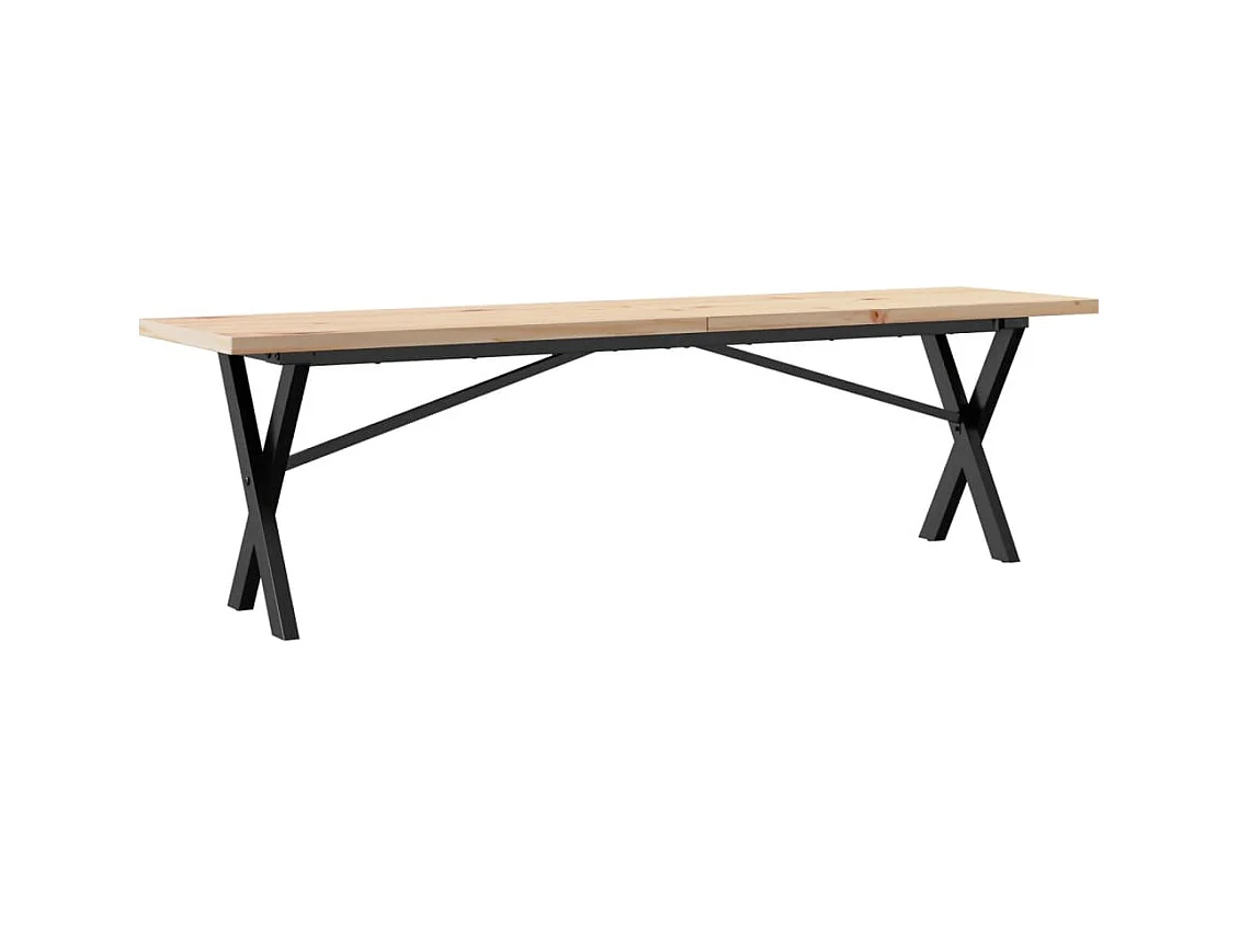 Table basse cadre en X 160x40x45,5 cm bois de pin massif acier