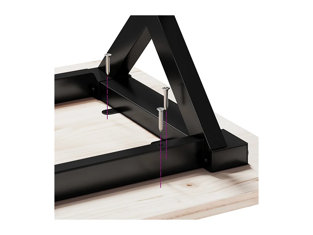 Table basse cadre en X 160x40x45,5 cm bois de pin massif acier