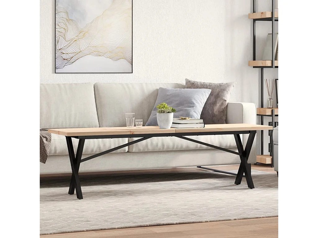 Mesa de centro estructura en X 160x40x45,5 cm madera maciza de pino acero
