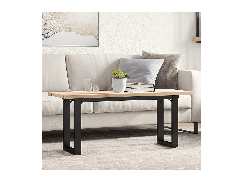 Table basse cadre en O 110x40x45,5 cm bois de pin massif acier