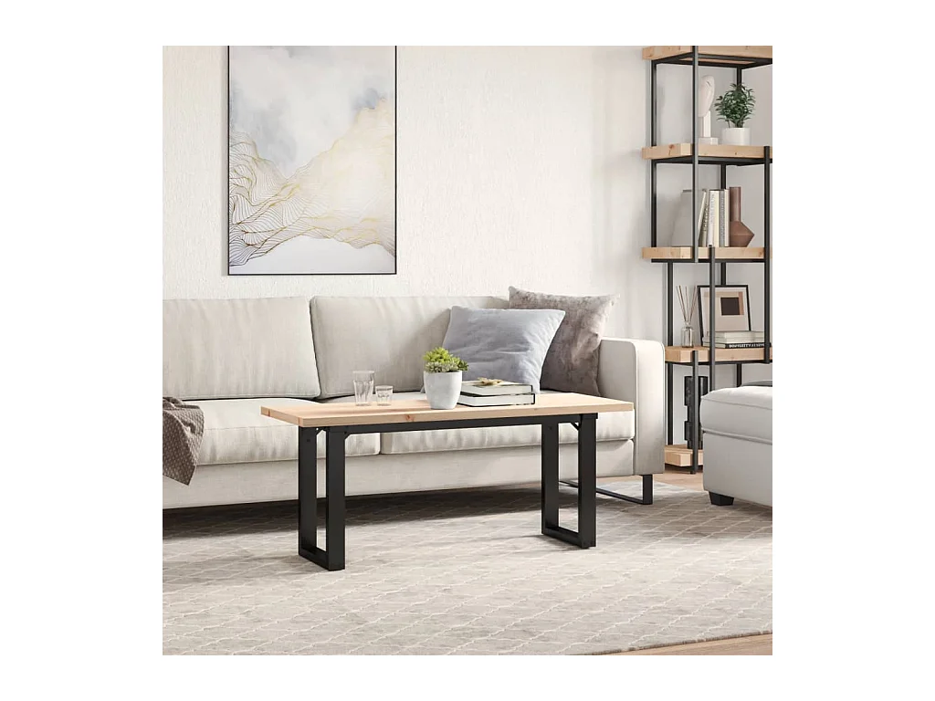 Table basse cadre en O 110x40x45,5 cm bois de pin massif acier