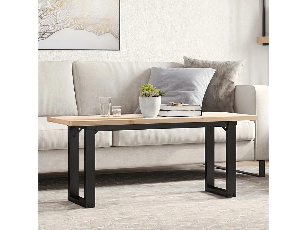 Mesa de centro estructura en forma de O 110x40x45,5 cm madera maciza de pino acero