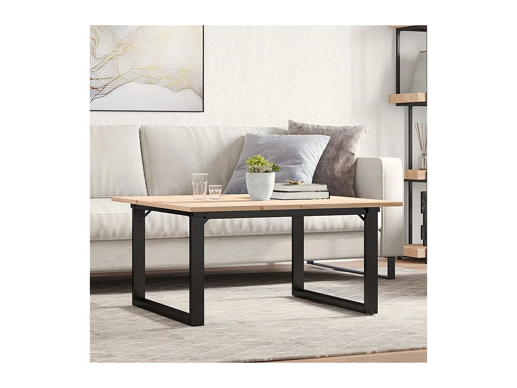 Table basse cadre en O 80x80x45 cm bois de pin massif et acier