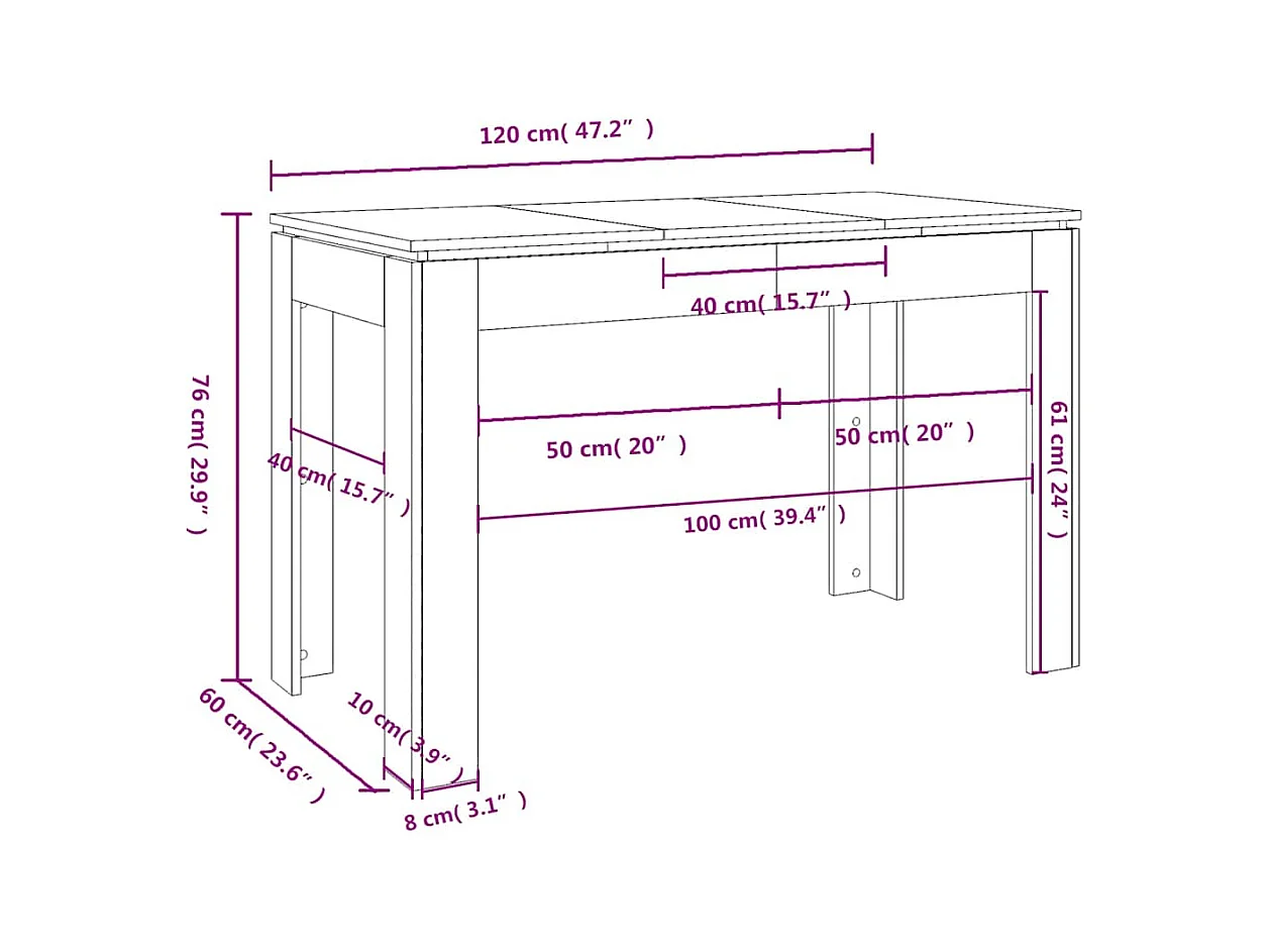Table à manger Gris béton 120x60x76 cm Bois d'ingénierie