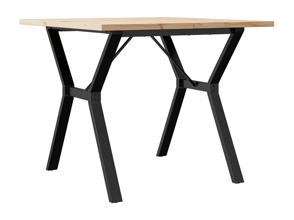Mesa de comedor con estructura en Y de 90x90x75,5 cm, madera maciza de pino y acero.