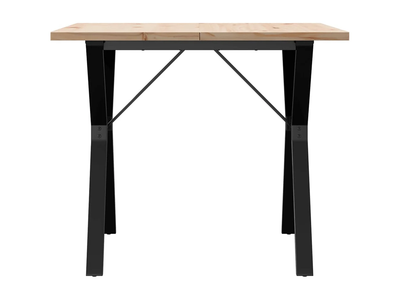 Mesa de comedor con estructura en Y de 90x90x75,5 cm, madera maciza de pino y acero.