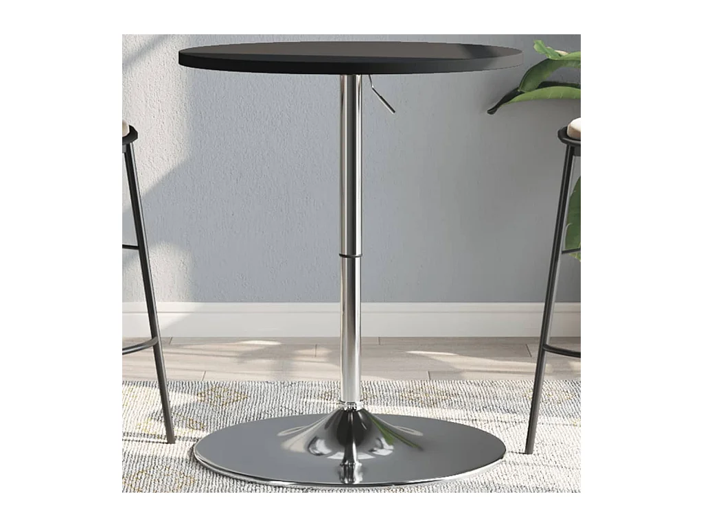 Table de bar noir 60x60x90 cm bois d'ingénierie et acier chromé