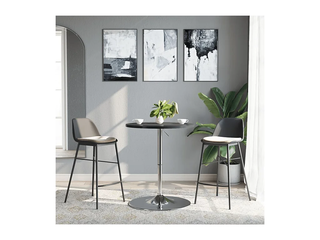 Table de bar noir 60x60x90 cm bois d'ingénierie et acier chromé