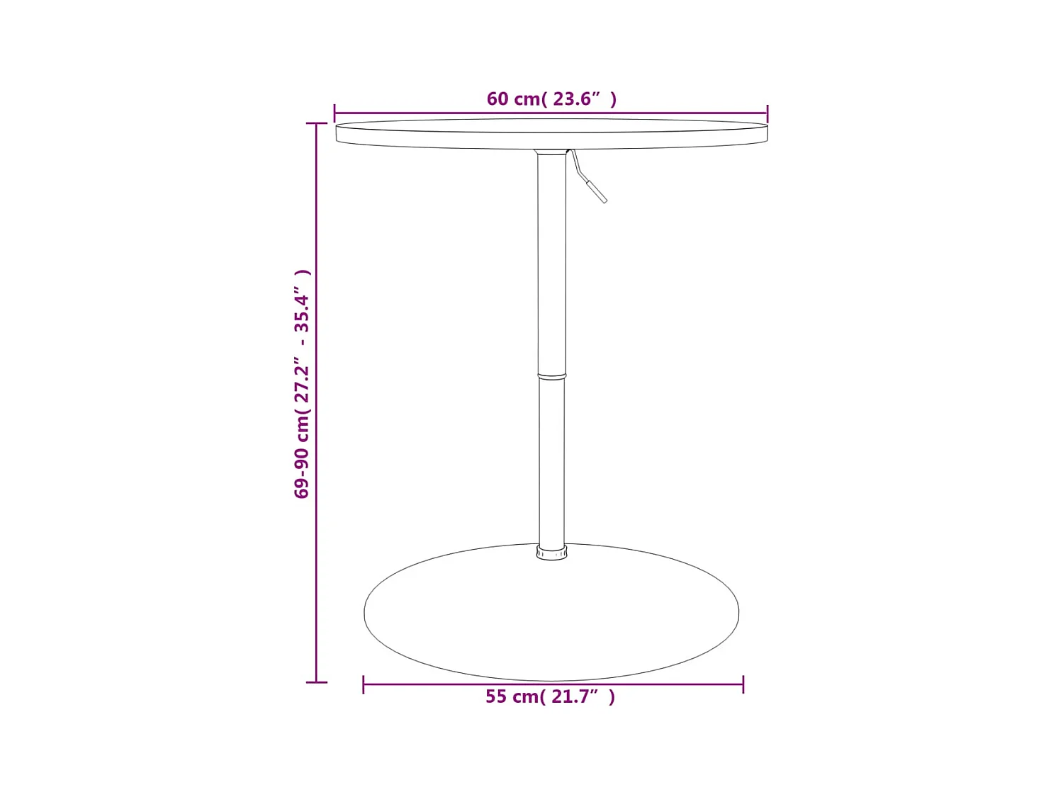 Table de bar noir 60x60x90 cm bois d'ingénierie et acier chromé