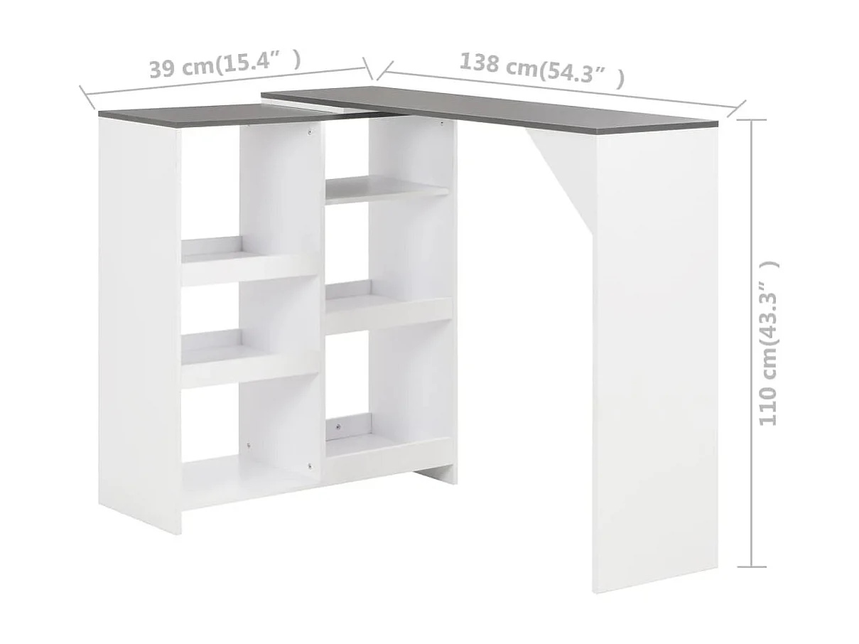 Mesa de bar con estante extraíble Blanca 138x39x110 cm