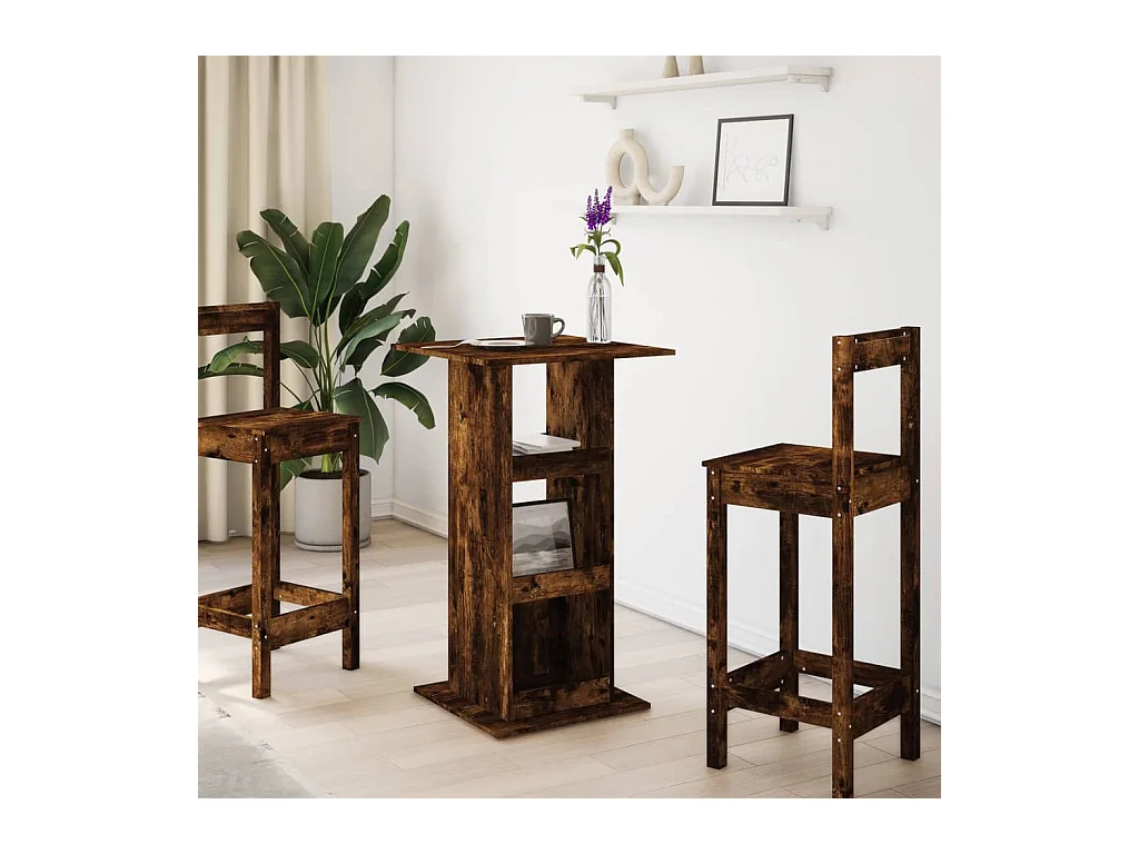 Table de bar avec rangement chêne fumé bois d’ingénierie