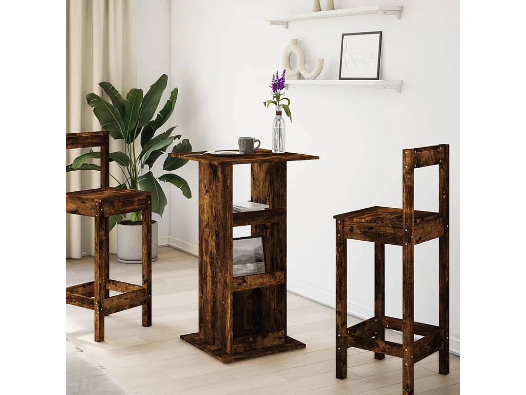 Mesa de bar con almacenamiento de madera de ingeniería de roble ahumado