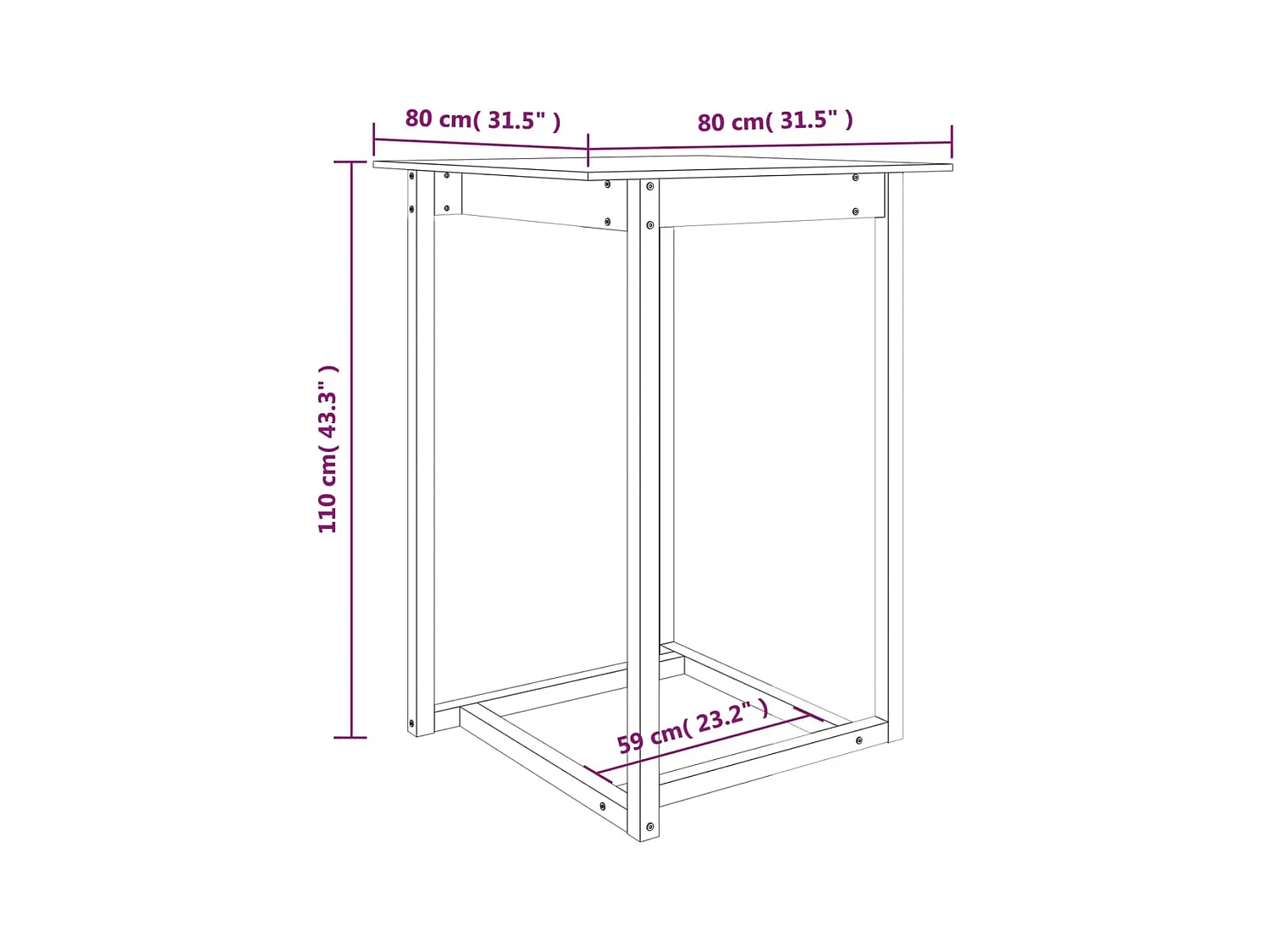 Table de bar 80x80x110 cm Bois massif de pin