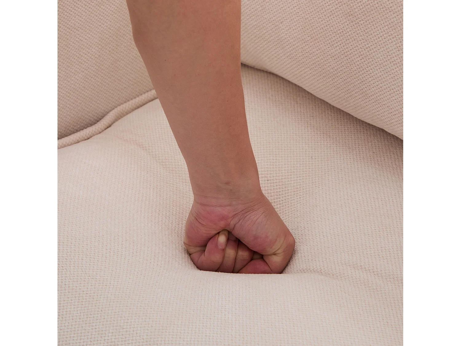 Canapé 2 places en tissu chenille beige – support téléphone – port USB et poches latérales  – Idéal pour salon, bureau ou chambre