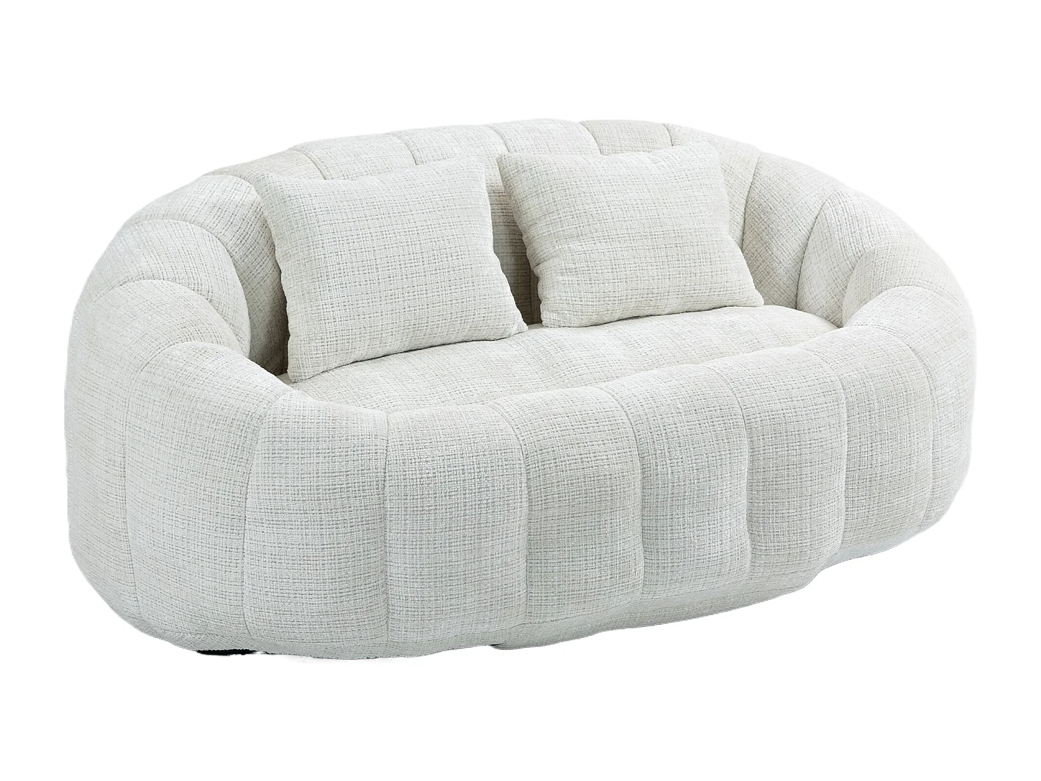 Canapé pouf 2 places beige en chenille – avec deux coussins confortables - fauteuil pouf haut dossier – ultra durable et confortable