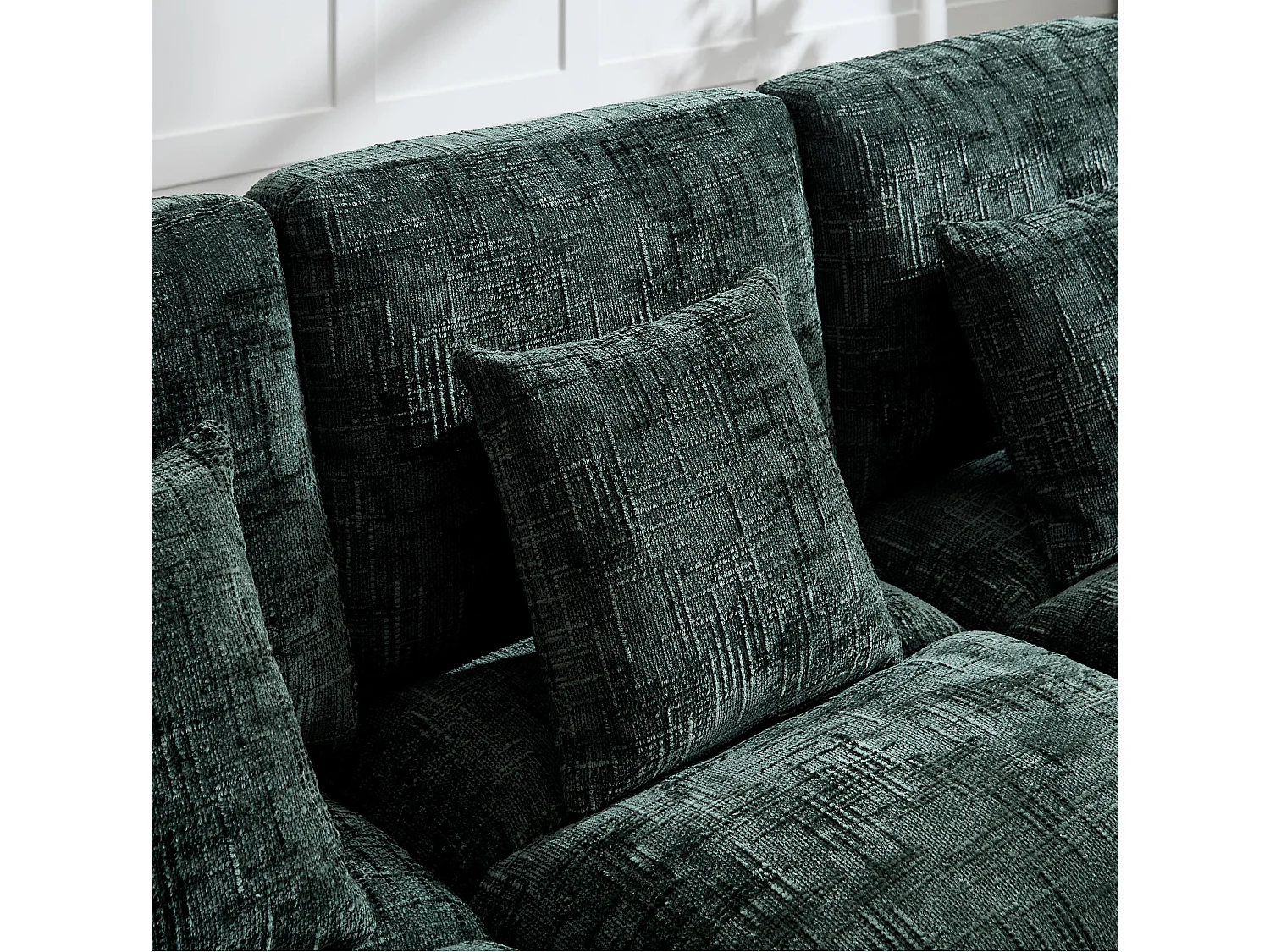 Canapé 4 Places Panoramique en Chenille Vert à Double Couche (272x136x88 cm) - Pieds Dorés pour un Confort Exceptionnel