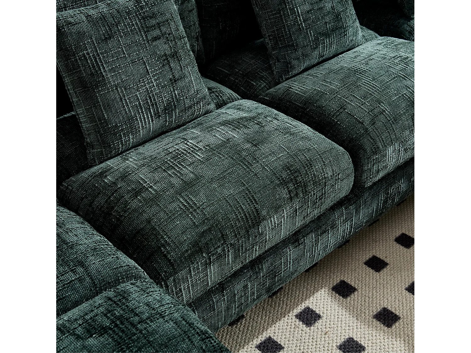 Canapé 4 Places Panoramique en Chenille Vert à Double Couche (272x136x88 cm) - Pieds Dorés pour un Confort Exceptionnel