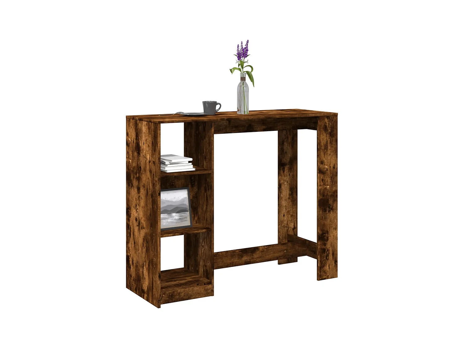 Table de bar avec étagère chêne fumé bois d'ingénierie